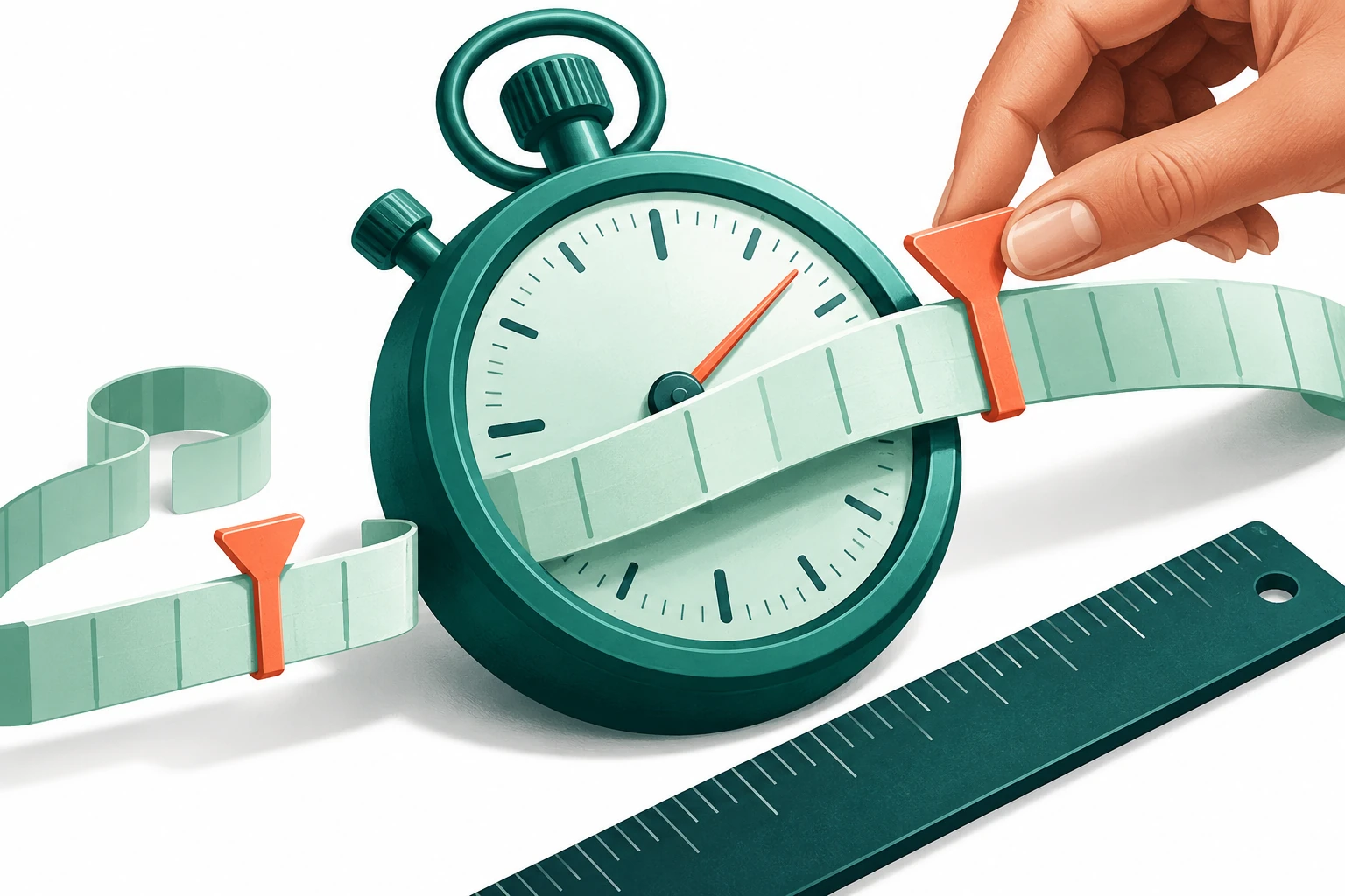 Illustration of a stopwatch and different task-duration ribbons being measured