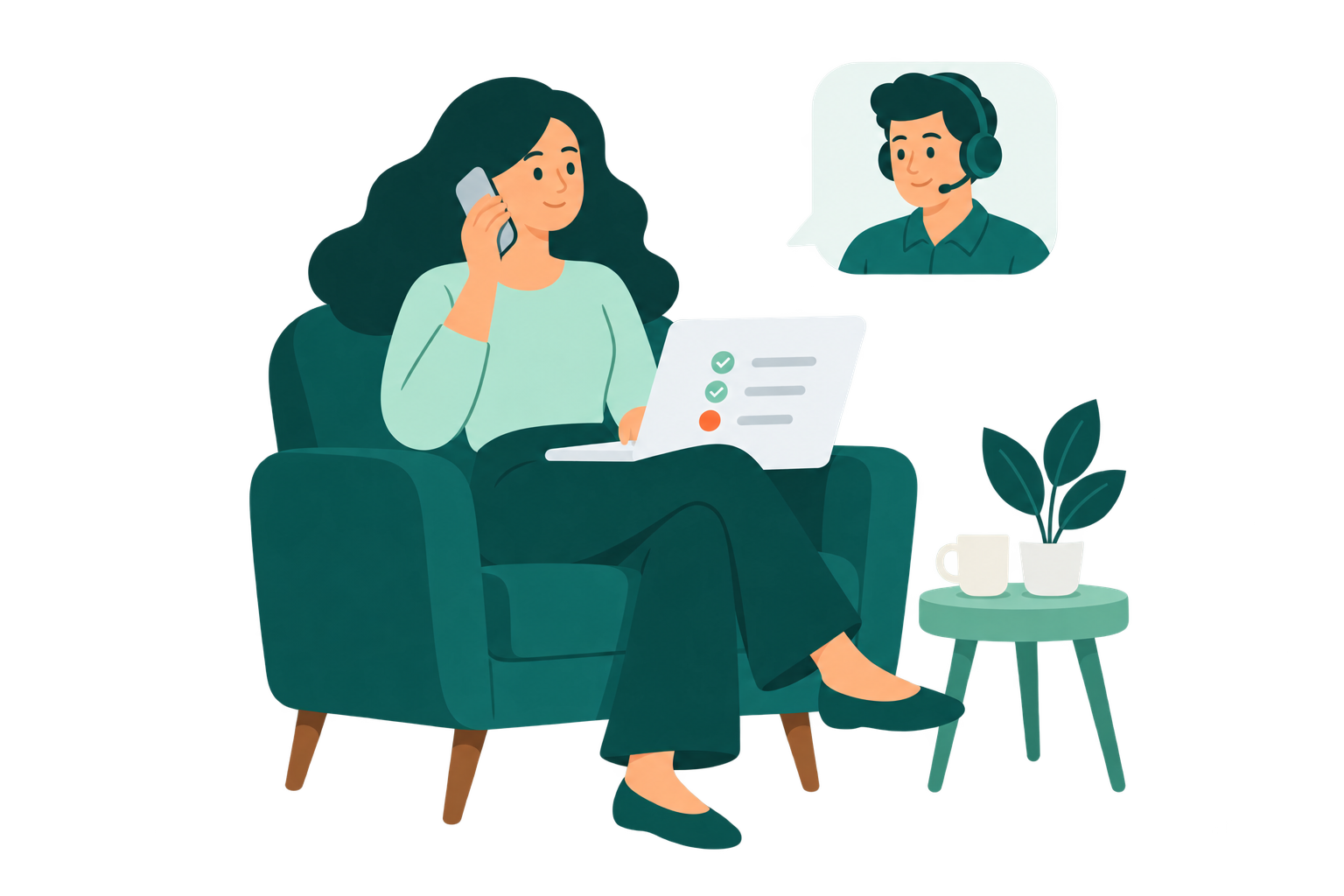 Illustration of colleagues reviewing approvals, exceptions and support
